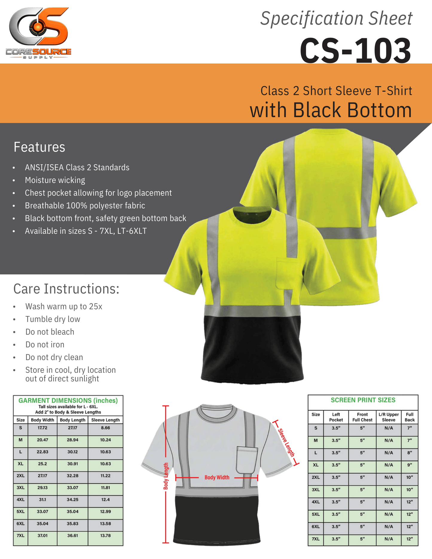 CS-103: ANSI Class 2 Black Bottom SS T-Shirt