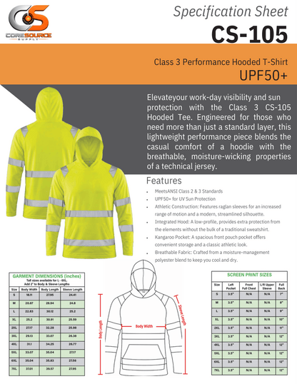 CS-105: ANSI Class 3 UPF50 Hooded LS T-Shirt