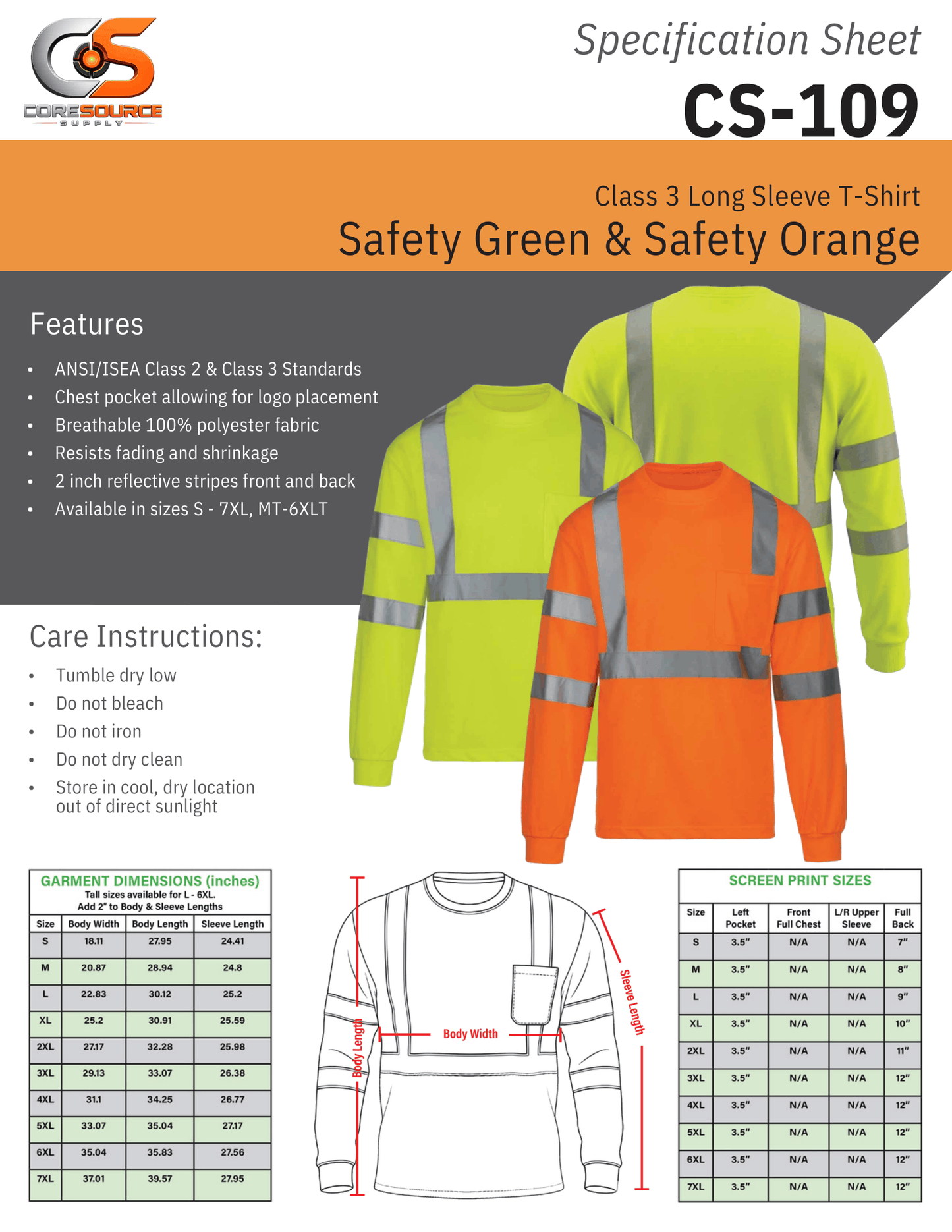 CS-109: ANSI Class 3 Moisture Wicking Long Sleeve T-Shirt
