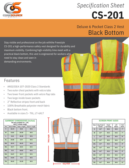 CS-201: ANSI Class 2 6-Pocket Vest Black Bottom