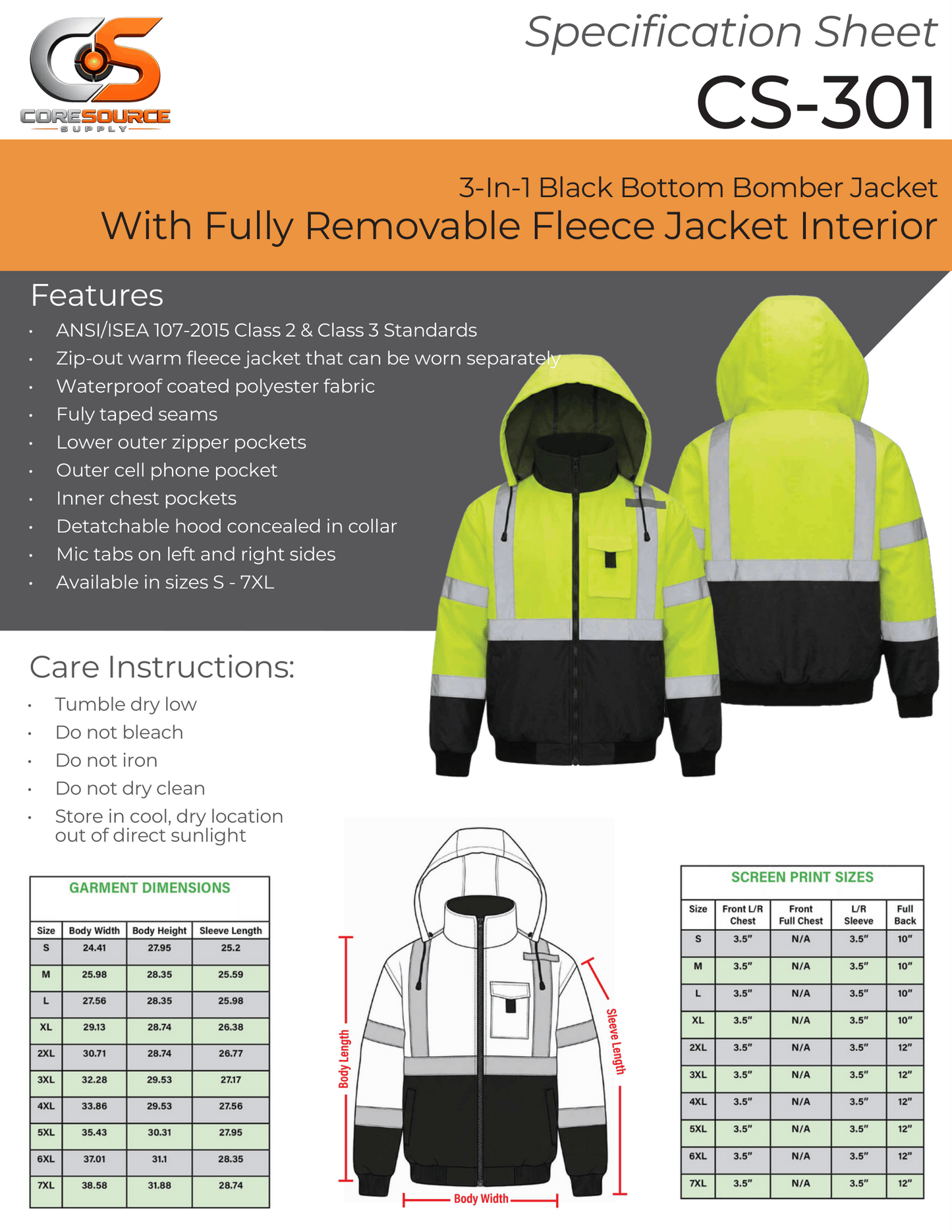 CS-301: ANSI Class 3 3-in-1 Bomber Jacket