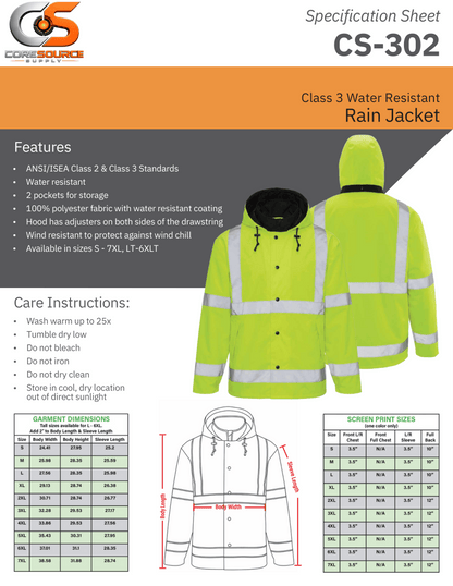 CS-302: ANSI Class 3 Water Resistant Rain Jacket